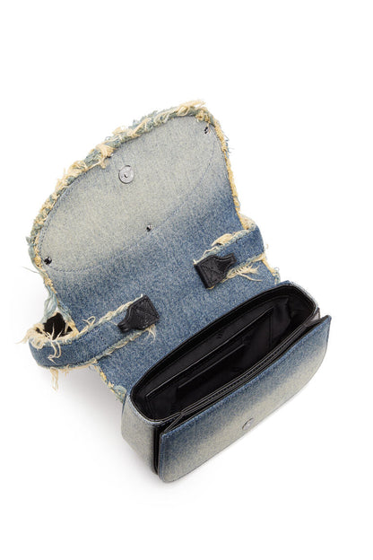 1DR-Iconica borsa a spalla in denim e cristalli