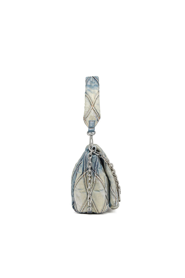 Charm-D M-Borsa a spalla in denim trapuntato metallizzato