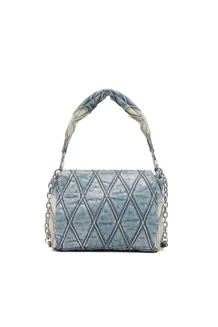 Charm-D M-Borsa a spalla in denim trapuntato metallizzato