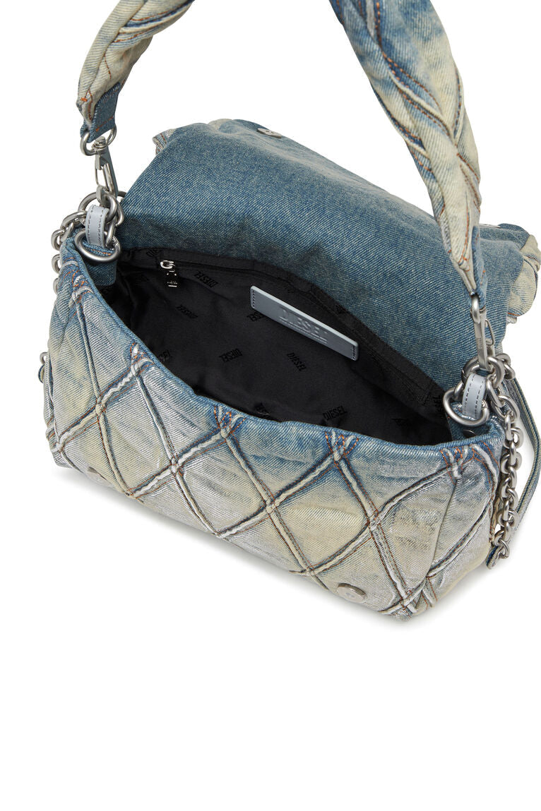 Charm-D M-Borsa a spalla in denim trapuntato metallizzato