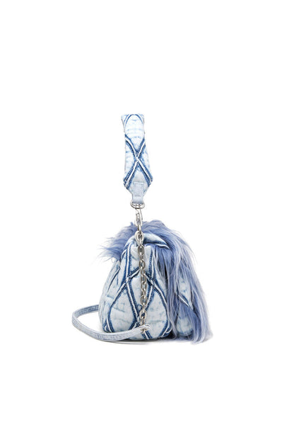 Charm-D M-Borsa a spalla in denim e pelliccia sintetica