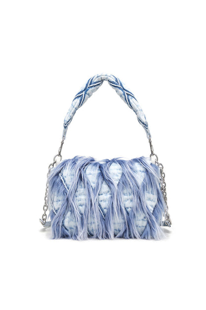 Charm-D M-Borsa a spalla in denim e pelliccia sintetica