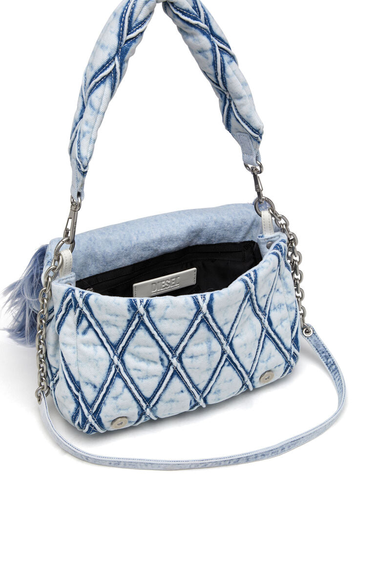 Charm-D M-Borsa a spalla in denim e pelliccia sintetica