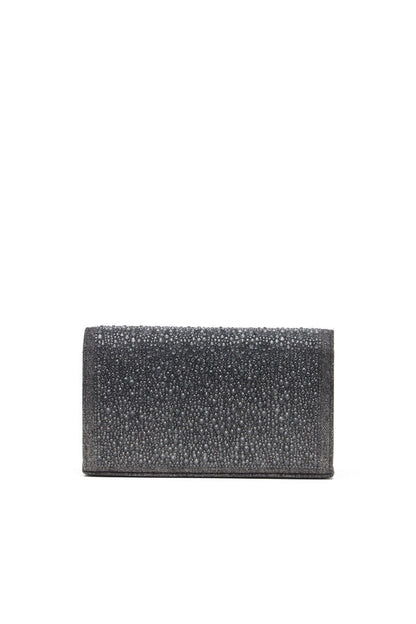 Pouch portafoglio in denim con cristalli