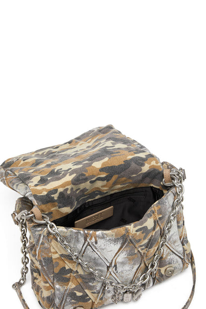 Borsa a spalla in canvas metallizzato camouflage